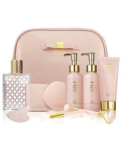 Luxury Enchanted Rose Bath & Body Beauty Kit With Leather Bag, Jade Roller & More Women