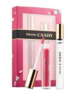 Prada Candy Gloss 2pcs Set For Women: 0.3oz EDP Rollerball + 0.1oz Lip Gloss