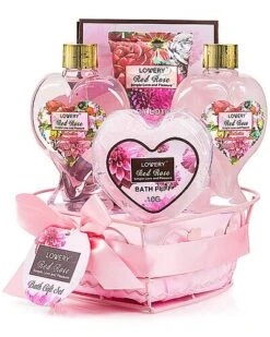 Spa Gift Basket, Red Rose Bath And Body Care Women