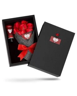 Bath & Body Gift Basket - Essential Oils & Red Rose Petal Soaps Women