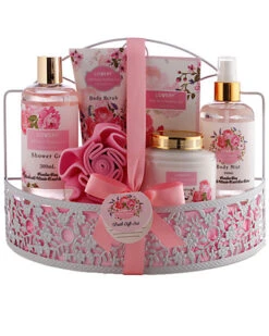 Home Wild Rose & Raspberry Leaf Scent Spa Gift Basket With Shower Caddy Women