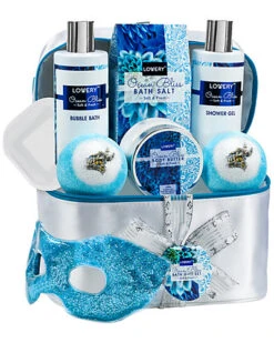Home Spa Gift Baskets - Ocean Bliss Spa Set - Glitter Eye Gel Mask & More Women
